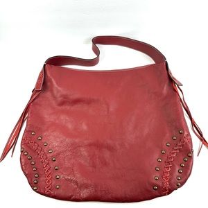 Elegant Red Hobo Bag with Stud Accents